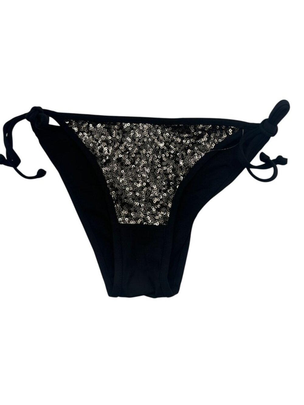 H&M Womens Black Bikini Bottoms Sequined Accent Size XS Adjustable Ties Swimwear